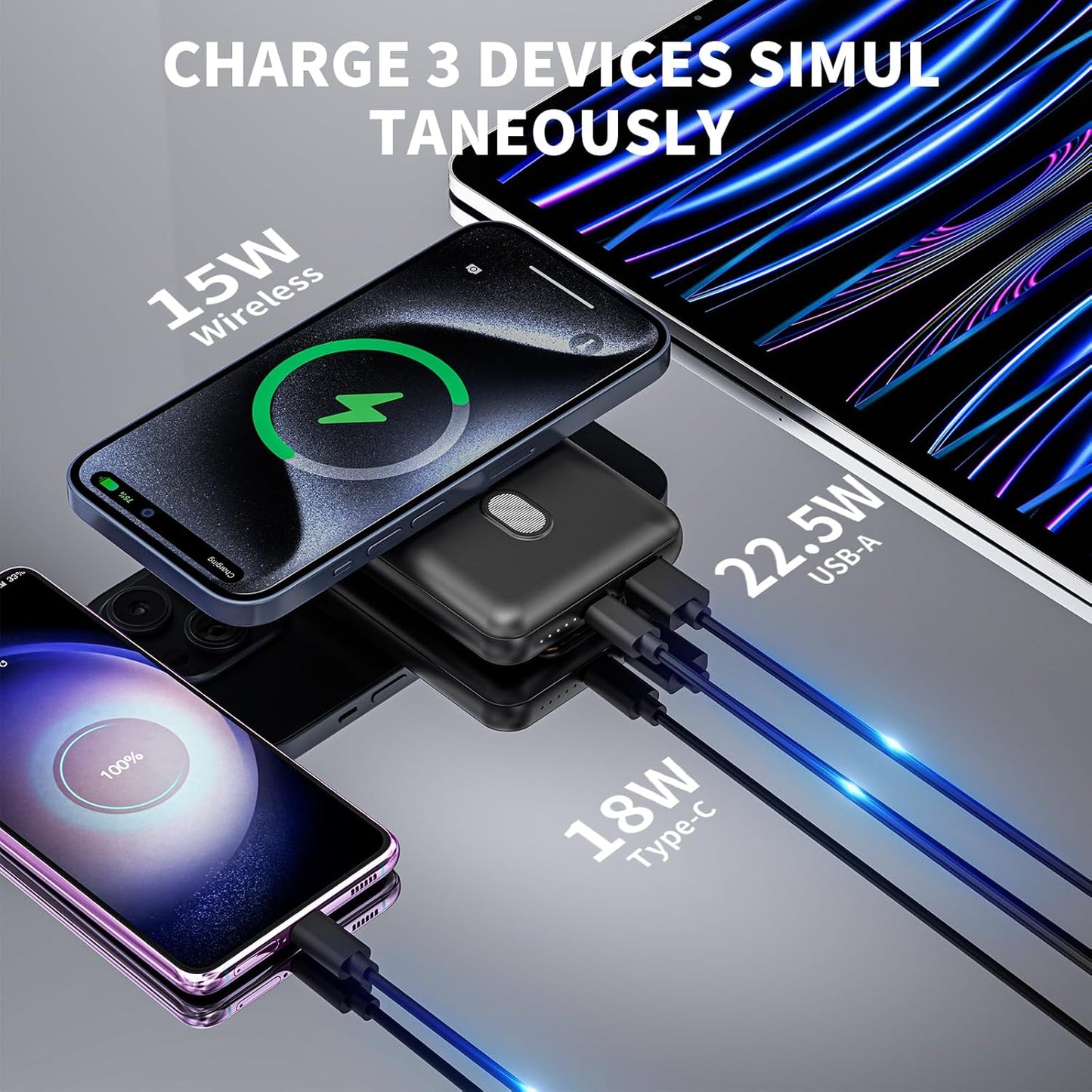 Magnetic Power Bank 10000mAh, Wireless Portable Charger with Stand, 15W Fast Charging Magnetic Battery Pack w/USB-Type C, Compatible with Magsafe iPhone and Android Phone, iphone 16/15/14/13/12