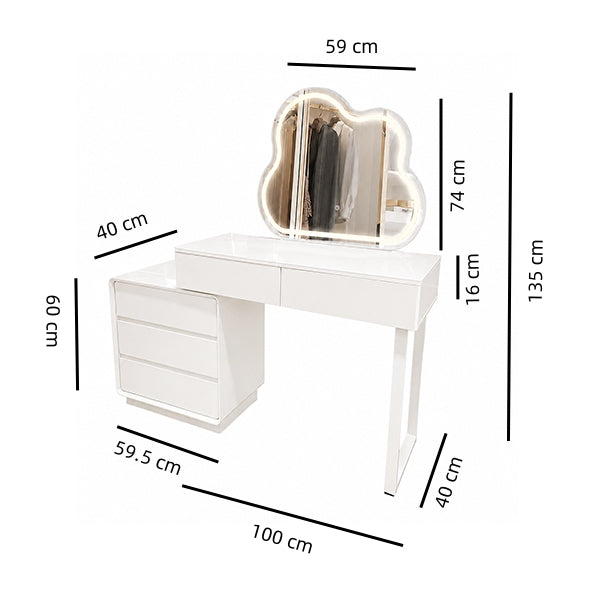Modern Luxury Makeup Dresser with Cloud shape Mirror, 3 Drawer Glass Top Vanity Dresser and Led Light for Bedroom or Living Room
