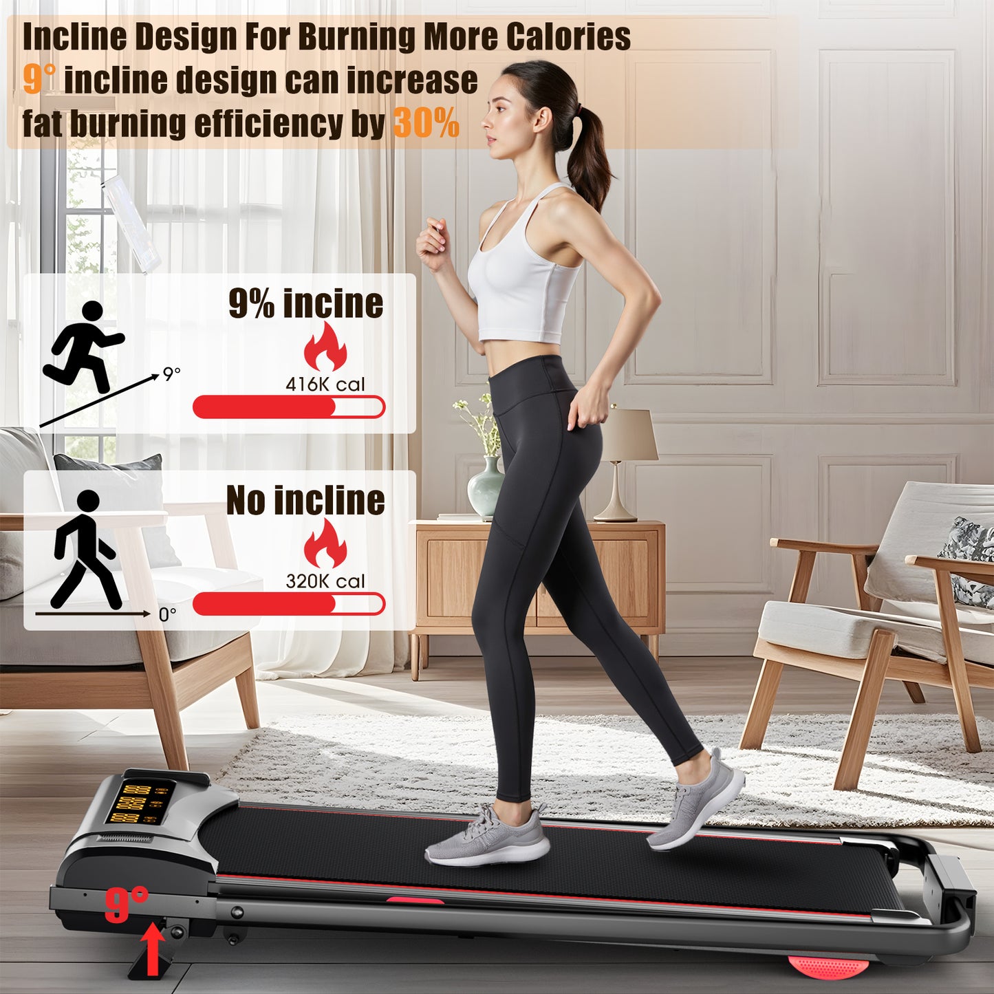 Walking Pad with Incline, Under Desk Treadmill for Home Office, Walking Pad with Handle Bar, 3 in 1 Folding Treadmill with LED Display Wristband Remote Control, 2.5 HP, 300 lbs Capacity
