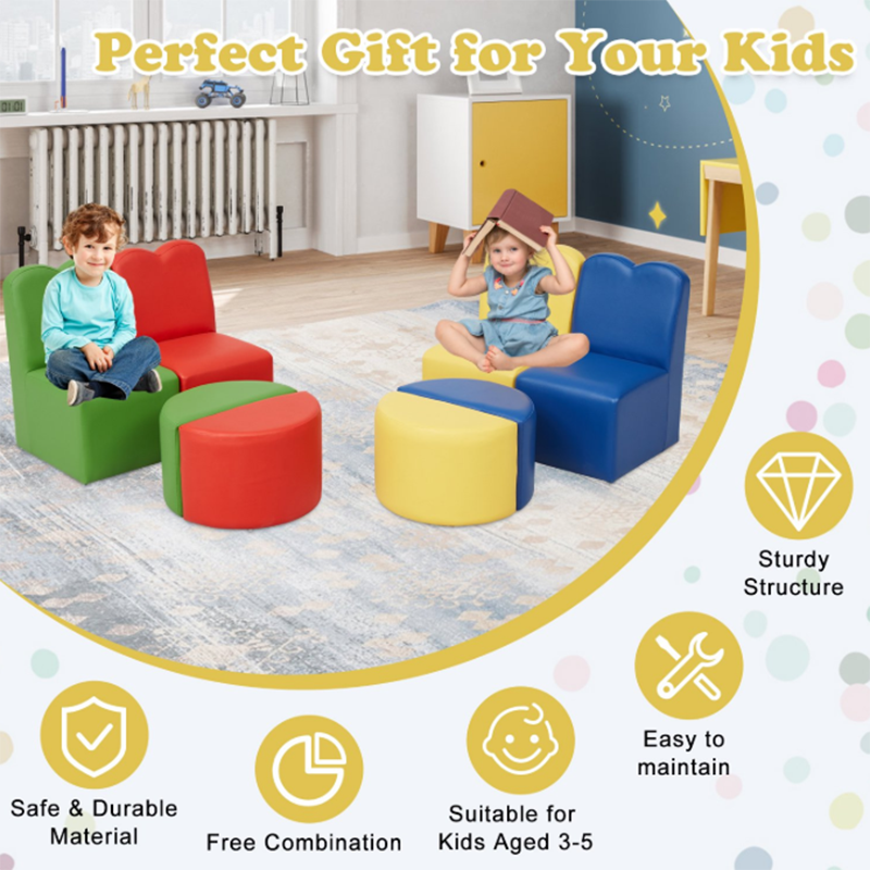 8PCS Toddler Sofa Couch – Kids’ Play Couch for Playrooms, Bedrooms, and Daycares. Multifunctional and colorful seating for indoor play and reading
