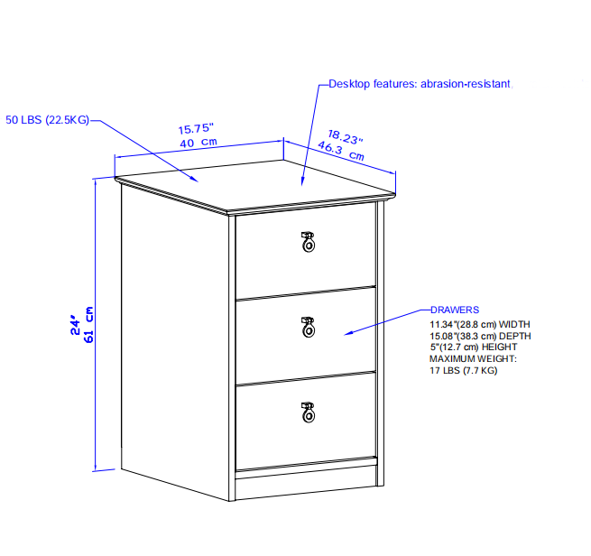 Maxxus White/Gray Oak 3-Drawer Lateral File Cabinet