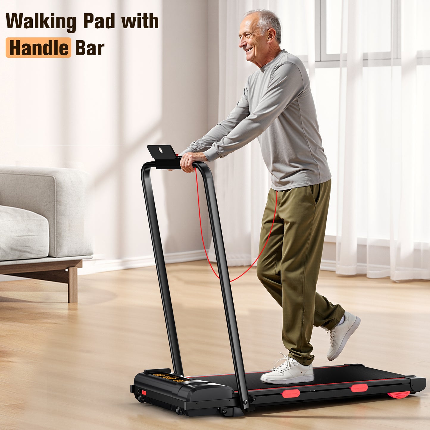 Walking Pad with Incline, Under Desk Treadmill for Home Office, Walking Pad with Handle Bar, 3 in 1 Folding Treadmill with LED Display Wristband Remote Control, 2.5 HP, 300 lbs Capacity