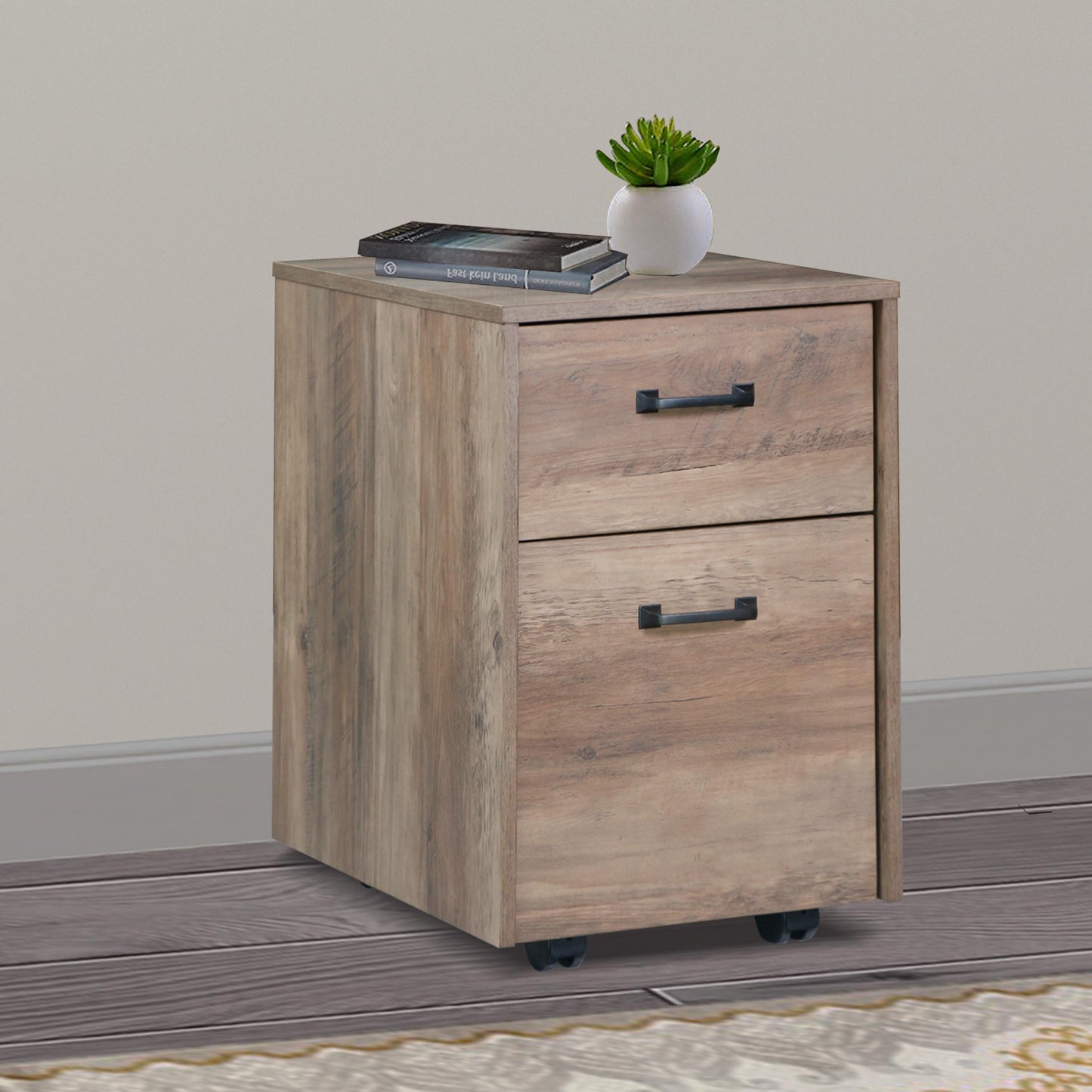 Maxxus 2 Drawers Rustic Oak Mobile File Storage Cabinet
