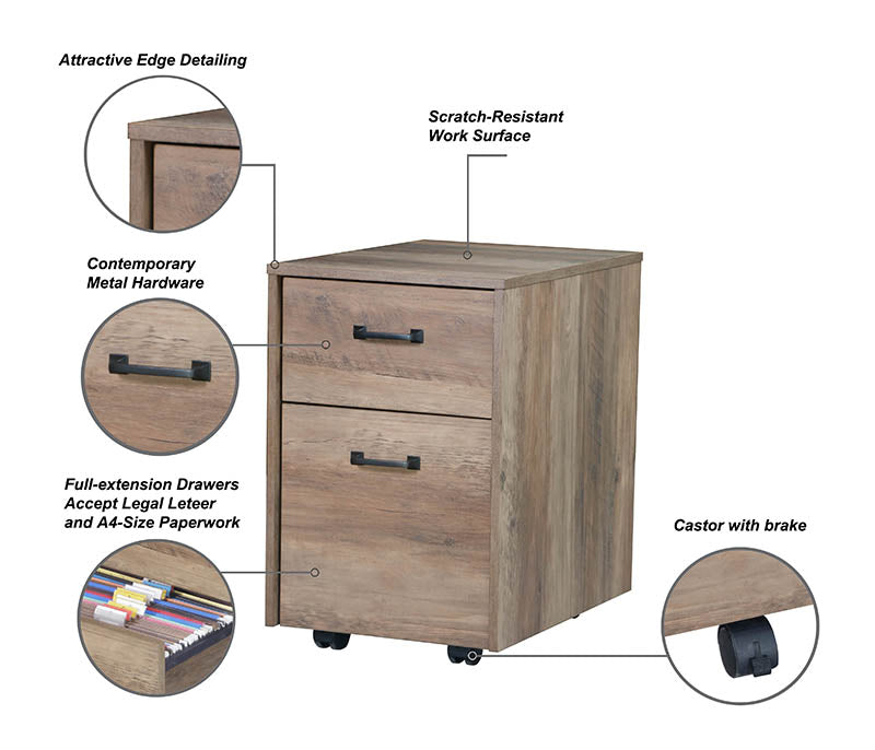 Maxxus 2 Drawers Rustic Oak Mobile File Storage Cabinet