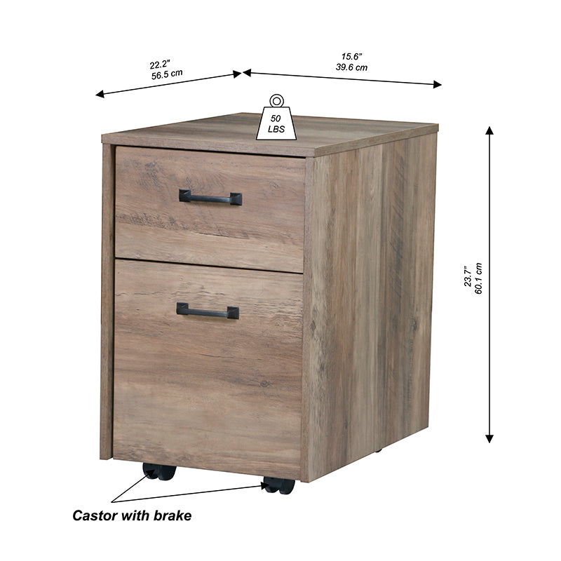 Maxxus 2 Drawers Rustic Oak Mobile File Storage Cabinet