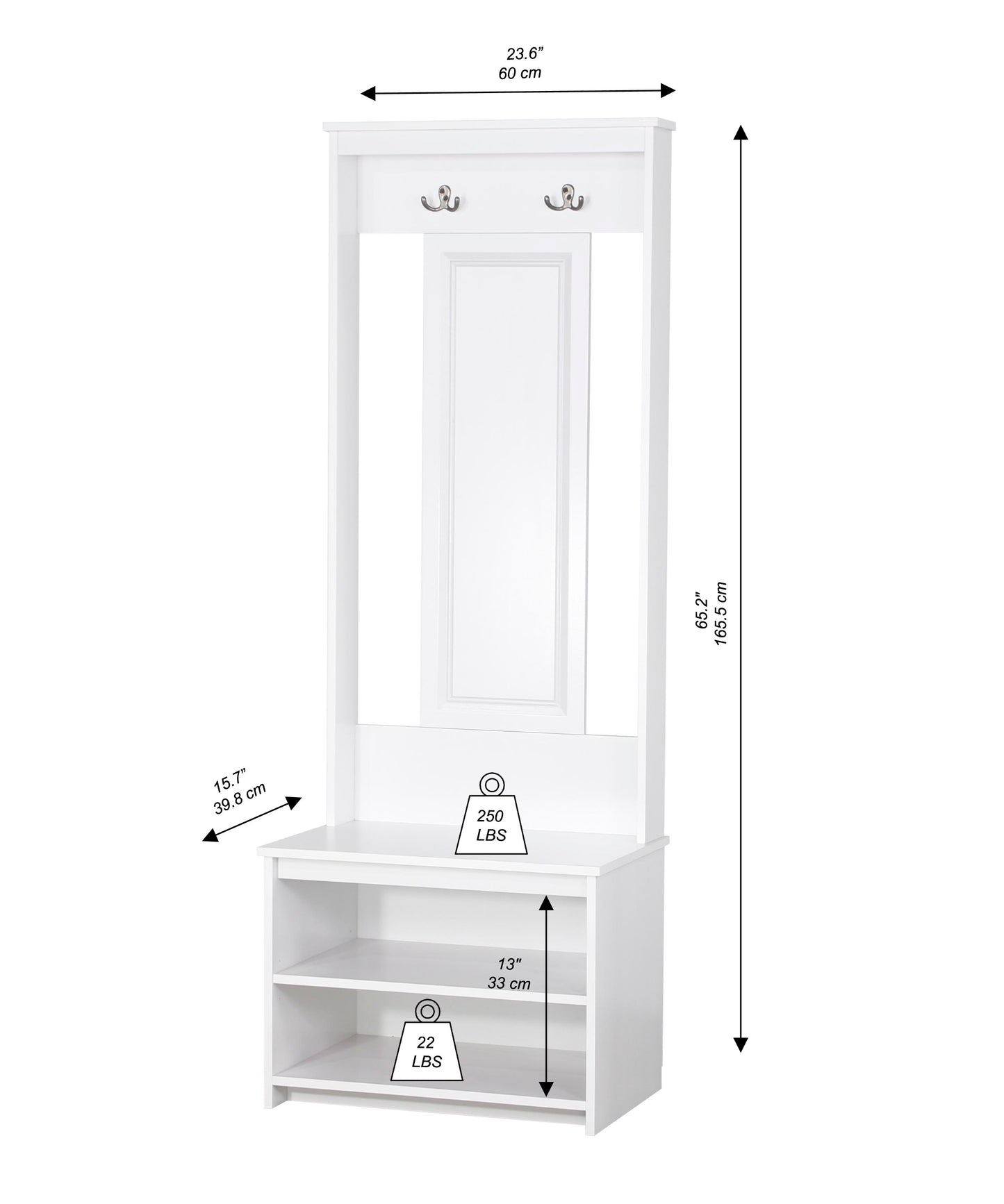 Maxxus Lambert Casual Contemporary Particle Board White Hall Tree and Shoe Bench