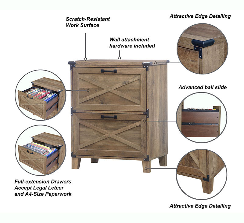 Maxxus Rustic Oak 2-Drawer Lateral Filing Cabinet