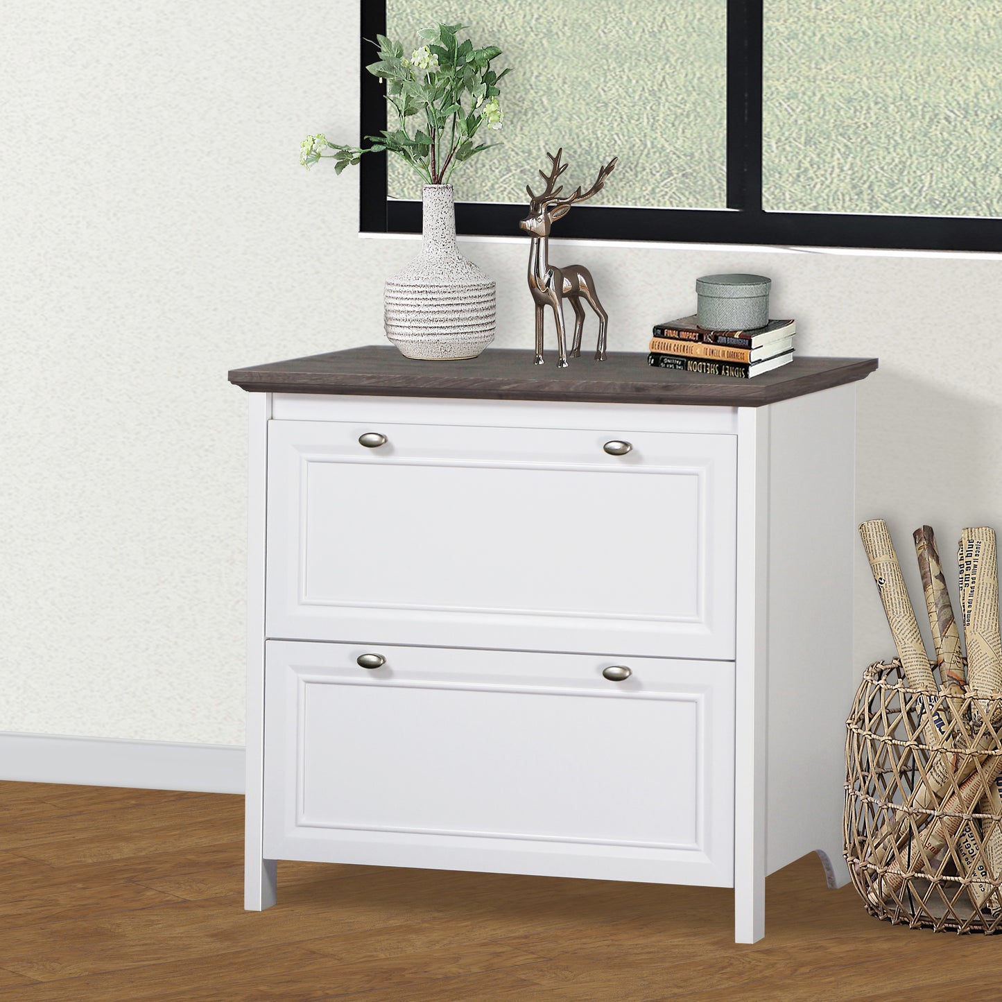 Maxxus Olivia Grey Oak and White Finish 2 Drawer Lateral Filing Cabinets