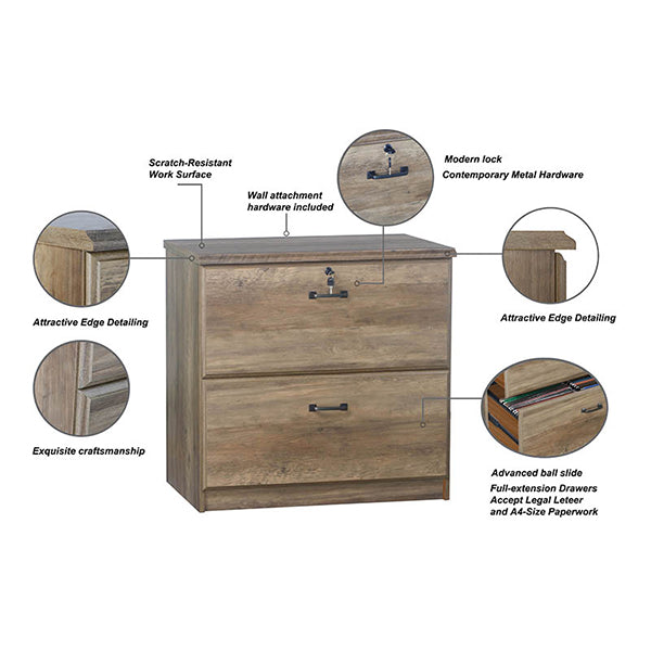 Maxxus 2 Drawer Lateral Filing Cabinet in Rustic Oak, 29.5 in. H x 30.3 in. W x 19.5 in. D