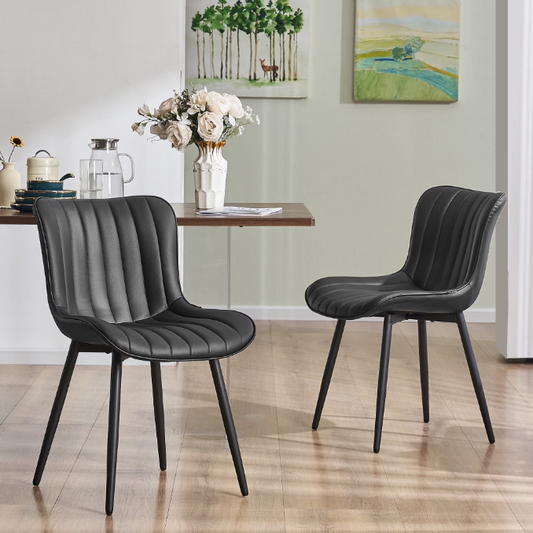 Dining Chairs Set of 2,Mid Century Modern Kitchen Chairs,Upholstered Fabric Armless Dinning Side Chairs with Back and Metal Legs for Kitchen,Dining Room,Living Room, Black