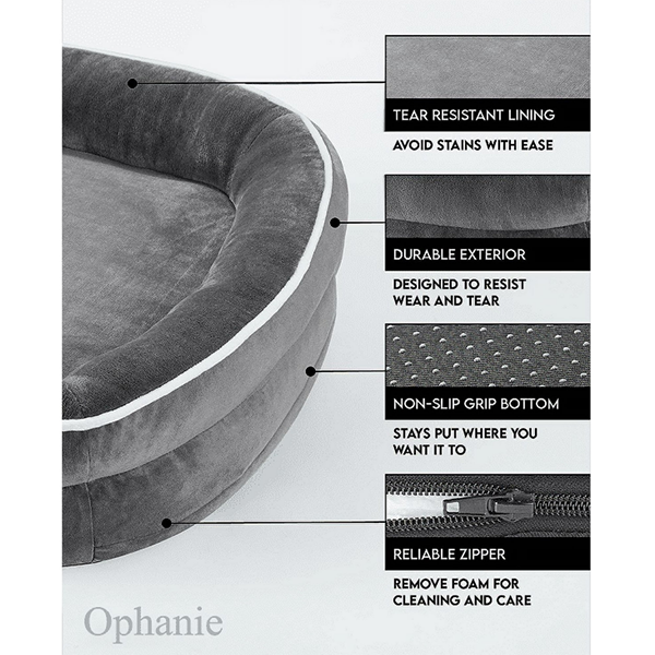 Ophanie 42" Orthopedic Dog Bed for Large & XL Dogs – Sofa-Style with Plush Washable Cover, 4-Sided Bolsters & Non-Slip Base (Gray, 42"x31"x7")