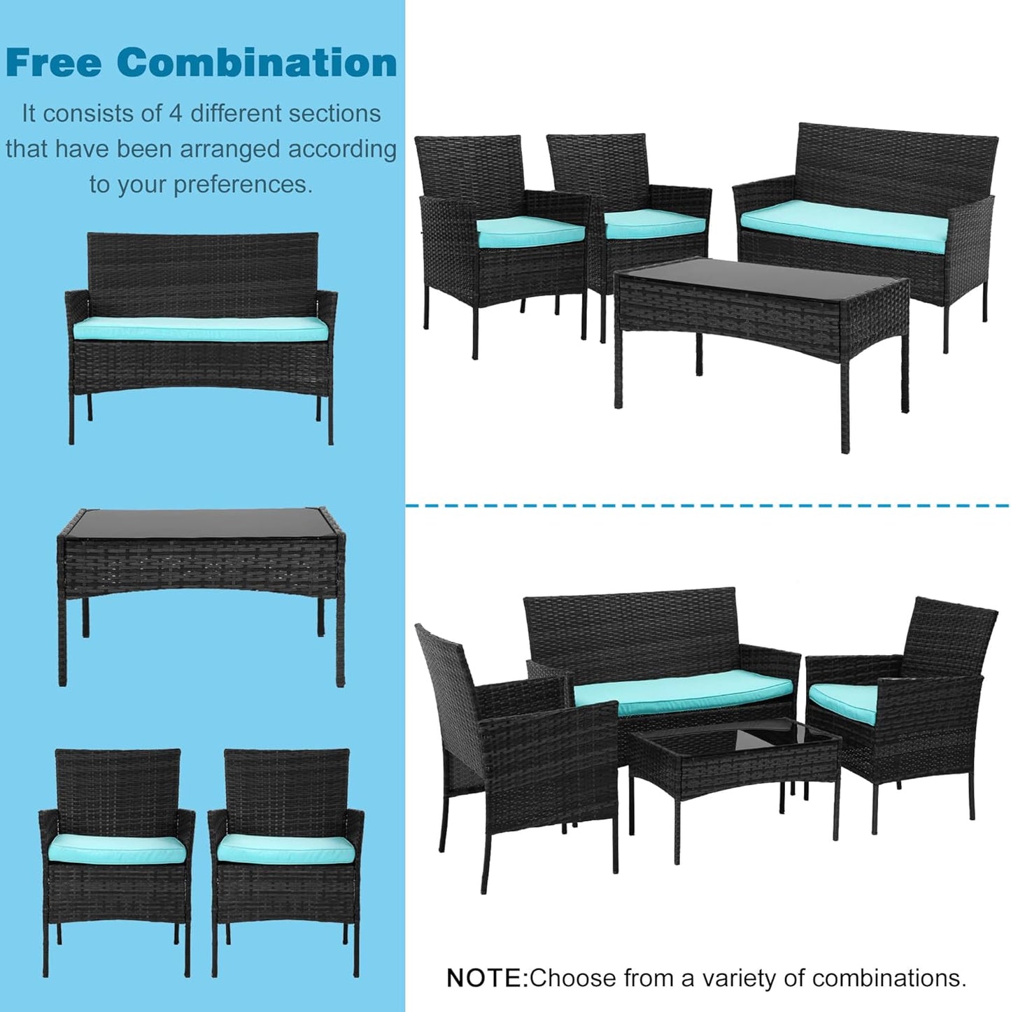 Maxxus Patio Furniture 4 Pieces Outdoor Indoor Use Rattan Chairs Wicker Patio Loveseats Conversation Sets with Table and Beige Cushions for Backyard Lawn Porch Garden Balcony, Brown