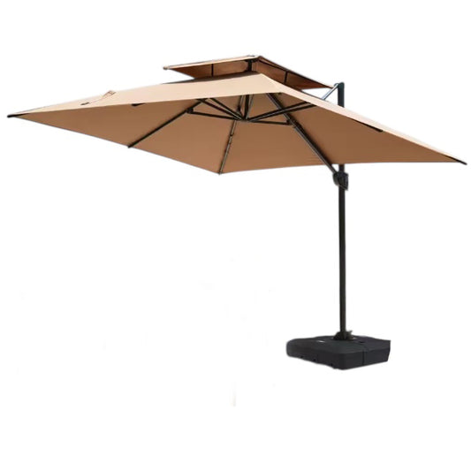 10 ft. Square Dual-Top Aluminum 360° Rotation Offset Outdoor Cantilever Patio Umbrella in Tan with Fillable Base Weights