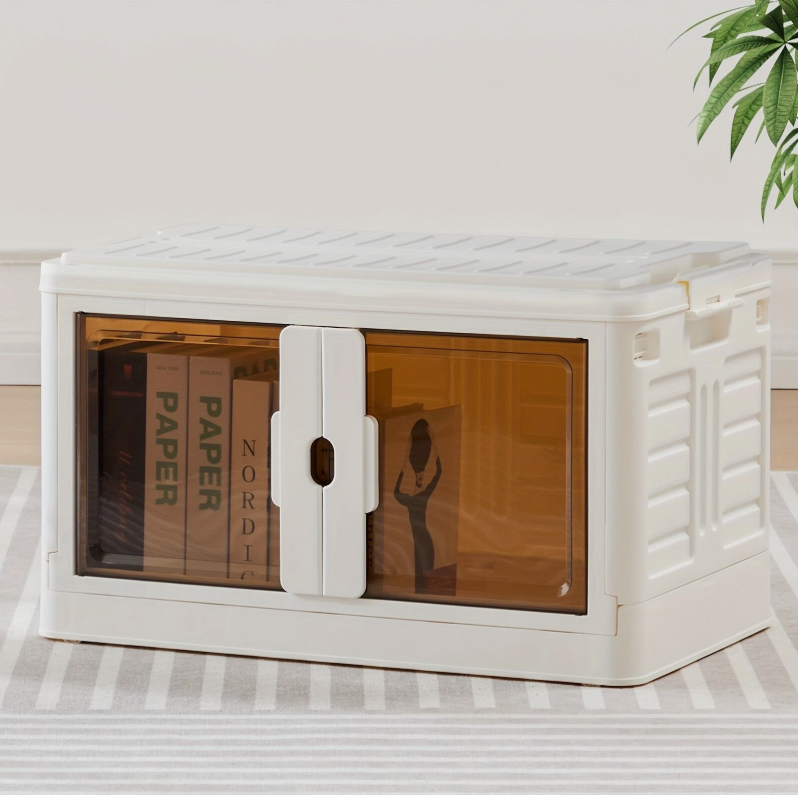 3-Tier Stackable Plastic Storage Bins With Lids Foldable Storage Boxes With Doors & Wheels 80QT/ 76L