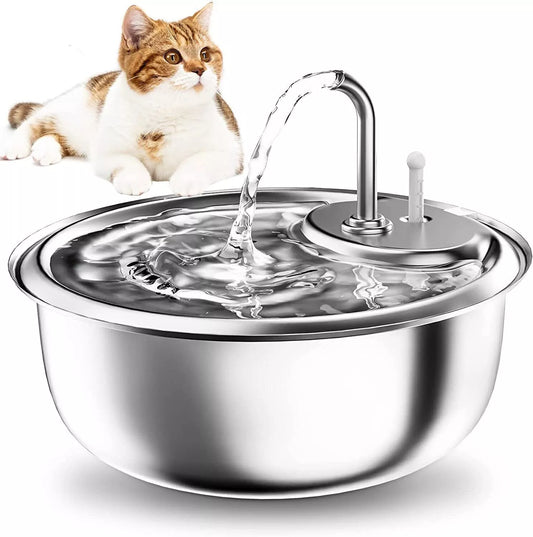 Cat Water Fountain, 3.4L/115oz Automatic Stainless Steel Pet Fountain Dog Water Dispenser, Ultra-Quiet Pump for Cats, Dogs, Multiple Pets, 3 Filter, (Stainless Steel)